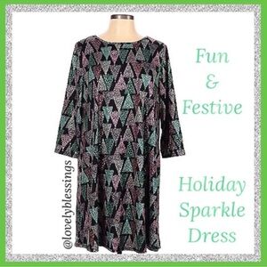 Holiday Sparkle Dress Christmas Tree Party Green Pink Silver Red Black Petite XL